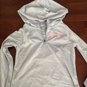 Under Armour Light Gray Long Sleeve Hoodie with Pink Logo